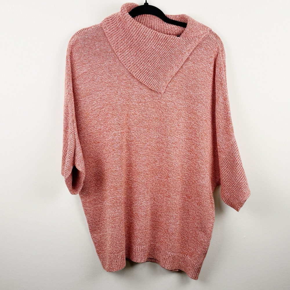 Cabi Women's Small Coral Pink Marled Knit Cowl Neck Short Sleeve Sweater